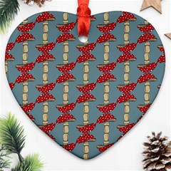 Mushroom Madness Red Grey Polka Dots Ornament (heart)