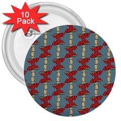 Mushroom Madness Red Grey Polka Dots 3  Buttons (10 Pack) 