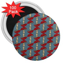 Mushroom Madness Red Grey Polka Dots 3  Magnets (100 Pack)