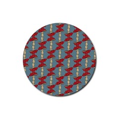 Mushroom Madness Red Grey Polka Dots Rubber Round Coaster (4 Pack) 