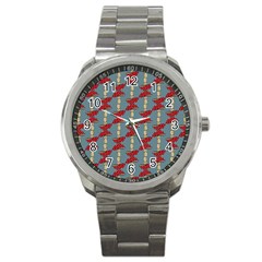 Mushroom Madness Red Grey Polka Dots Sport Metal Watch