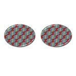 Mushroom Madness Red Grey Polka Dots Cufflinks (Oval) Front(Pair)