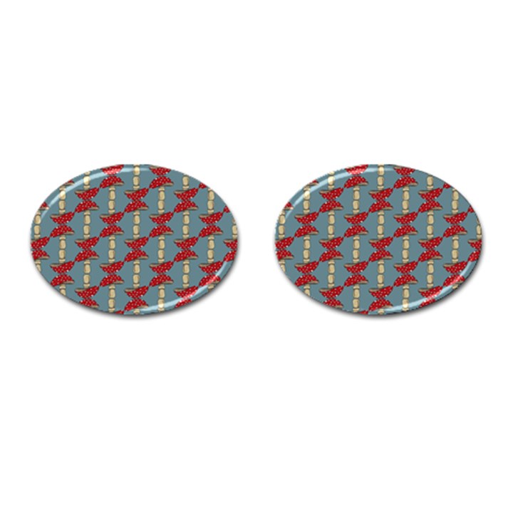 Mushroom Madness Red Grey Polka Dots Cufflinks (Oval)