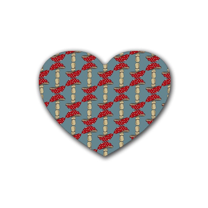 Mushroom Madness Red Grey Polka Dots Rubber Coaster (Heart) 