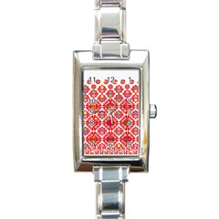 Plaid Red Star Flower Floral Fabric Rectangle Italian Charm Watch by Mariart