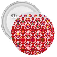 Plaid Red Star Flower Floral Fabric 3  Buttons by Mariart