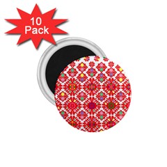 Plaid Red Star Flower Floral Fabric 1 75  Magnets (10 Pack) 