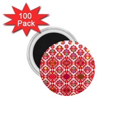 Plaid Red Star Flower Floral Fabric 1 75  Magnets (100 Pack) 