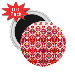 Plaid Red Star Flower Floral Fabric 2 25  Magnets (100 Pack) 