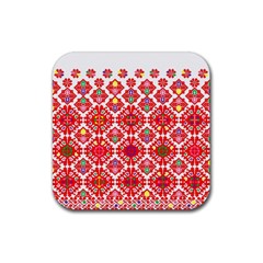 Plaid Red Star Flower Floral Fabric Rubber Coaster (square) 