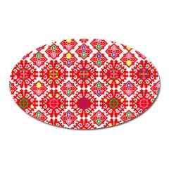 Plaid Red Star Flower Floral Fabric Oval Magnet