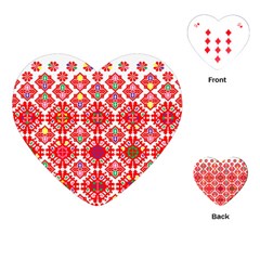 Plaid Red Star Flower Floral Fabric Playing Cards (heart)  by Mariart