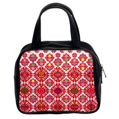 Plaid Red Star Flower Floral Fabric Classic Handbags (2 Sides)