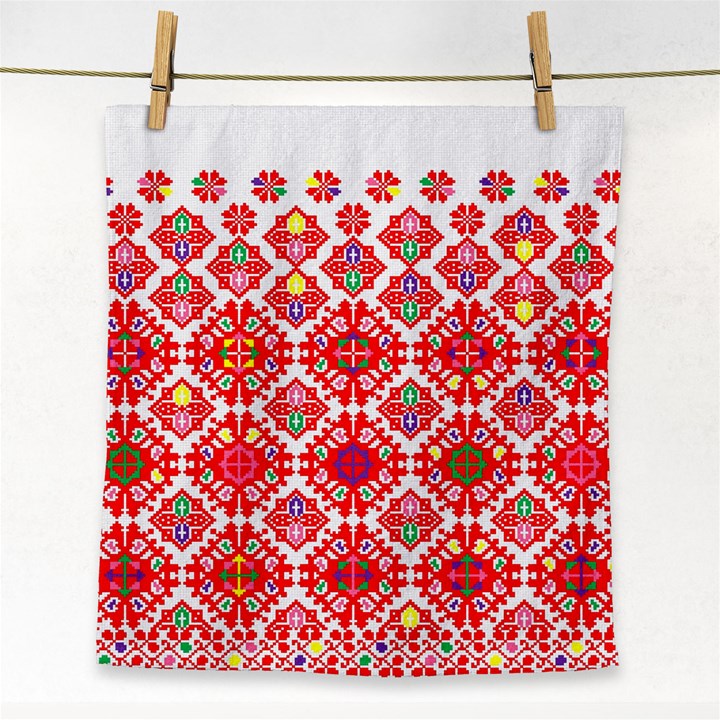 Plaid Red Star Flower Floral Fabric Face Towel