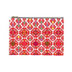 Plaid Red Star Flower Floral Fabric Cosmetic Bag (large) 