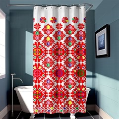 Plaid Red Star Flower Floral Fabric Shower Curtain 36  X 72  (stall)  by Mariart