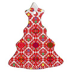 Plaid Red Star Flower Floral Fabric Ornament (christmas Tree) 