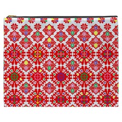 Plaid Red Star Flower Floral Fabric Cosmetic Bag (xxxl)  by Mariart