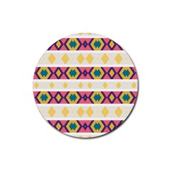 Rhombus And Stripes                            Rubber Round Coaster (4 Pack) by LalyLauraFLM