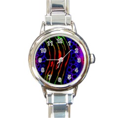 Frog Spectrum Polka Line Wave Rainbow Round Italian Charm Watch