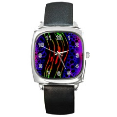 Frog Spectrum Polka Line Wave Rainbow Square Metal Watch by Mariart