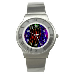 Frog Spectrum Polka Line Wave Rainbow Stainless Steel Watch