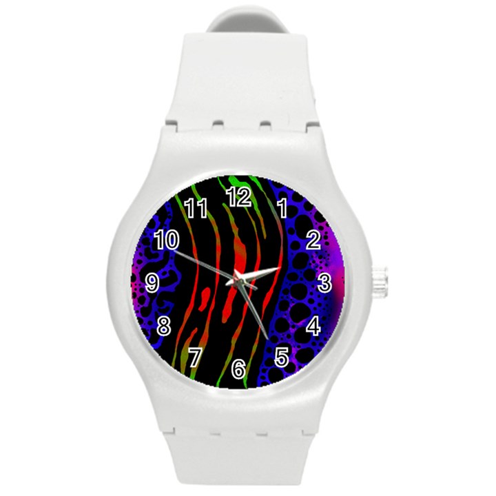 Frog Spectrum Polka Line Wave Rainbow Round Plastic Sport Watch (M)