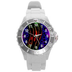 Frog Spectrum Polka Line Wave Rainbow Round Plastic Sport Watch (l) by Mariart