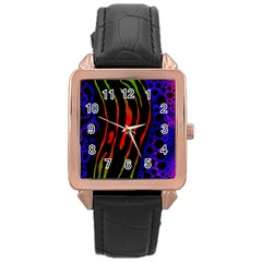 Frog Spectrum Polka Line Wave Rainbow Rose Gold Leather Watch  by Mariart