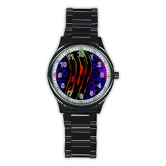 Frog Spectrum Polka Line Wave Rainbow Stainless Steel Round Watch