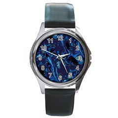 Pattern Butterfly Blue Stone Round Metal Watch