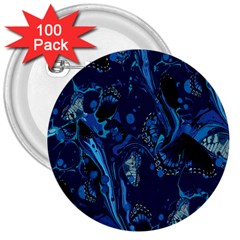 Pattern Butterfly Blue Stone 3  Buttons (100 pack) 