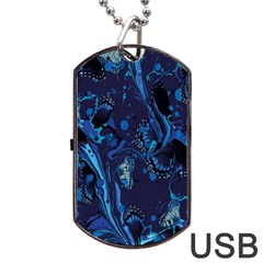 Pattern Butterfly Blue Stone Dog Tag USB Flash (One Side)