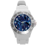 Pattern Butterfly Blue Stone Round Plastic Sport Watch (L) Front