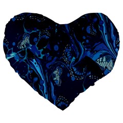 Pattern Butterfly Blue Stone Large 19  Premium Heart Shape Cushions