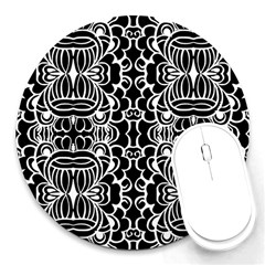 Psychedelic Pattern Flower Black Round Mousepads