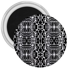 Psychedelic Pattern Flower Black 3  Magnets by Mariart