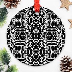 Psychedelic Pattern Flower Black Ornament (round)