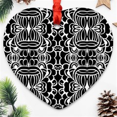 Psychedelic Pattern Flower Black Ornament (heart)