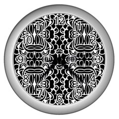 Psychedelic Pattern Flower Black Wall Clocks (silver)  by Mariart