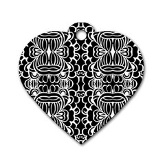 Psychedelic Pattern Flower Black Dog Tag Heart (one Side)