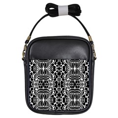 Psychedelic Pattern Flower Black Girls Sling Bags