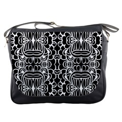 Psychedelic Pattern Flower Black Messenger Bags