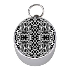 Psychedelic Pattern Flower Black Mini Silver Compasses