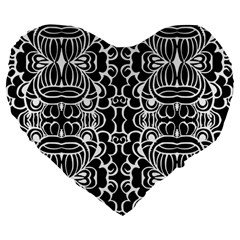 Psychedelic Pattern Flower Black Large 19  Premium Flano Heart Shape Cushions