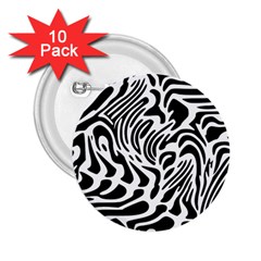 Psychedelic Zebra Black White Line 2 25  Buttons (10 Pack) 