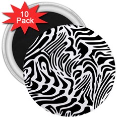 Psychedelic Zebra Black White Line 3  Magnets (10 Pack) 