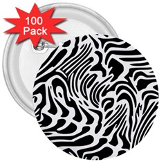 Psychedelic Zebra Black White Line 3  Buttons (100 Pack) 