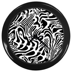 Psychedelic Zebra Black White Line Wall Clocks (black) by Mariart