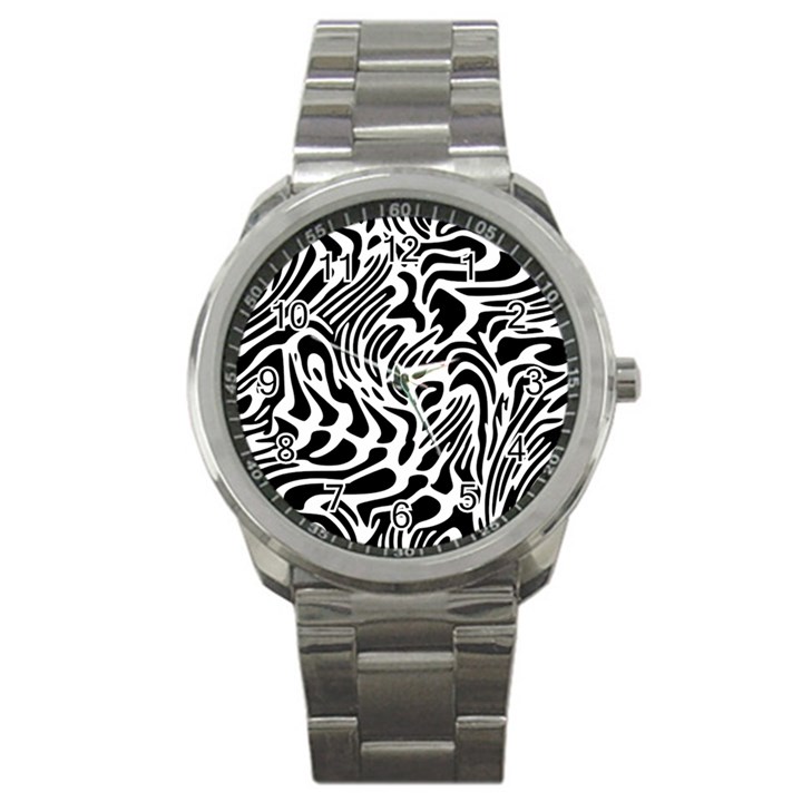 Psychedelic Zebra Black White Line Sport Metal Watch